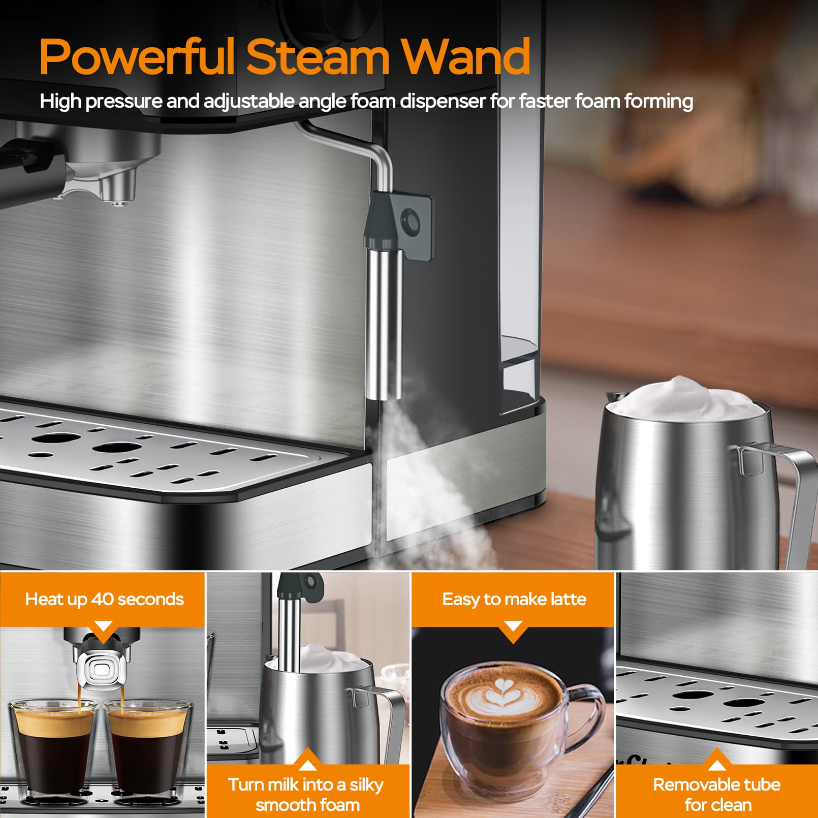20 Bar Espresso Machine With Milk Frother, Single & Double Shot, ESE Pod Compatible, Visual Display Of Pressure, Removable Water Tank, Cappuccino, Latte, Machiato, Amazon Resale Prohibited - image 5
