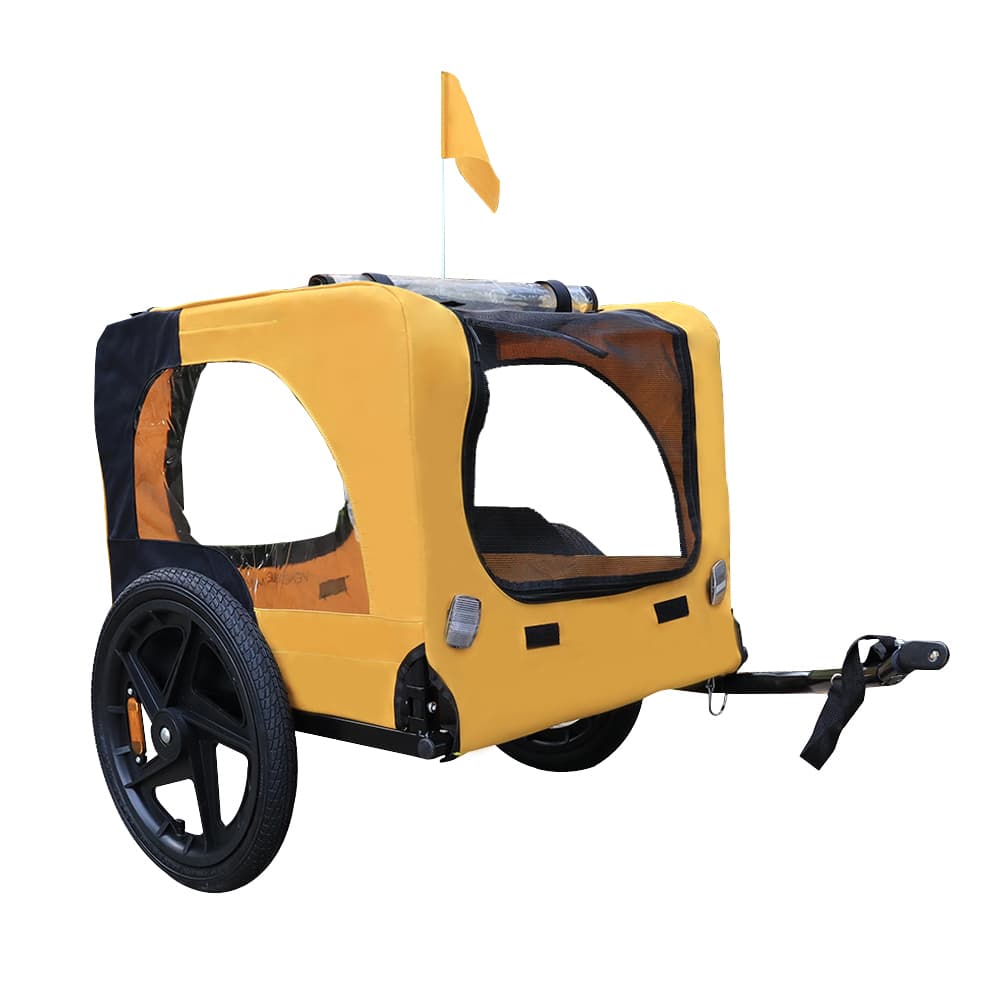 Yellow Outdoor Heavy Duty Foldable Practical Pet Stroller Dog Carrier With Bicycle Tow - image 5