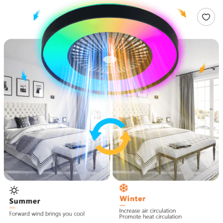 23 Inch Black Ceiling Fan Light With LED RGB   Dimmable & Color Changing, APP & Remote Control, Modern Smart Ceiling Fan For Living Room, Bedroom, And Dining Room  Silent 6-Speed Reversible DC Motor - image 6