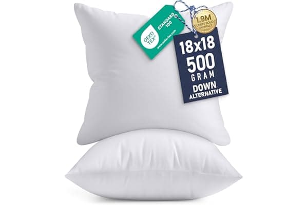 Utopia Bedding 18x18 Pillow Inserts, Set of 2, White – Indoor Decorative Throw Pillows for Bed, Sofa & Couch – Soft, Supportive & Fluffy Cushion Inserts