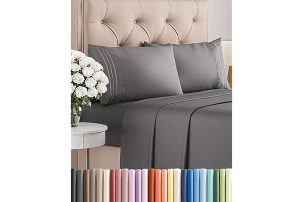 Queen Size 4 Piece Sheet Set - Comfy Breathable & Cooling Bed Sheets Set - Hotel Luxury Bedding for Women, Men, Kids, Teens, Boys & Girls - Deep Pockets, Soft and Wrinkle Free - Oeko-Tex - Dark Grey
