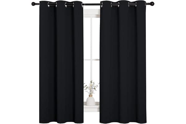 NICETOWN Pitch Black Solid Thermal Insulated Grommet Blackout Curtains/Drapes for Bedroom Window (2 Panels, 42 inches Wide by 63 inches Long, Black)
