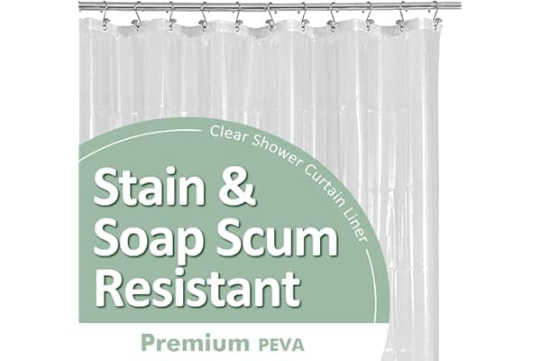 Barossa Design Plastic Shower Liner Clear - Premium PEVA Shower Curtain Liner with Rustproof Grommets and 3 Magnets, Waterproof Cute Lightweight Standard Size Bathroom Curtains - Clear