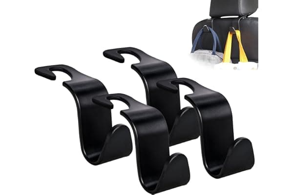 Amooca Car Seat Headrest Hook 4 Pack Hanger Storage Organizer Universal for Handbag Purse Coat fit Universal Vehicle Car Black S Type
