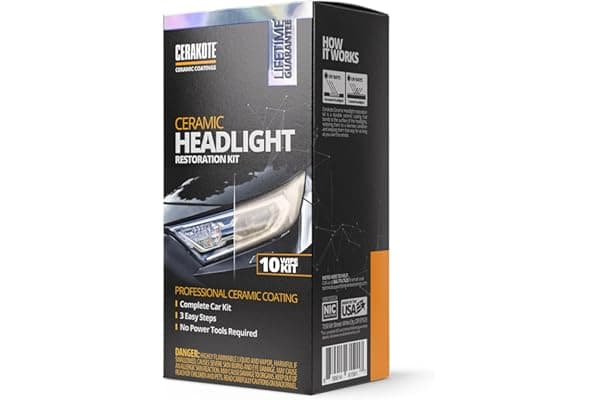 CERAKOTE® Ceramic Headlight Restoration Kit – Guaranteed To Last As Long As You Own Your Vehicle – Brings Headlights Back to Like New Condition - No Power Tools Required - 10 Wipe Kit
