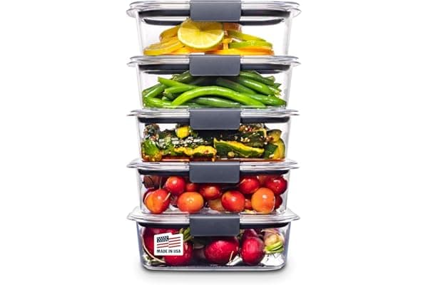 Rubbermaid Brilliance Tritan Plastic Food Storage Containers BPA Free Airtight Lids Ideal for Lunch Meal Prep & Leftovers Set of 5 (3.2 Cup)