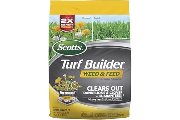 Scotts Turf Builder Weed and Feed3 - Weed Killer Plus Lawn Fertilizer, Controls Dandelion and Clover, Grass Fertilizer For Up To 5,000 sq. ft., 14.29 lbs.