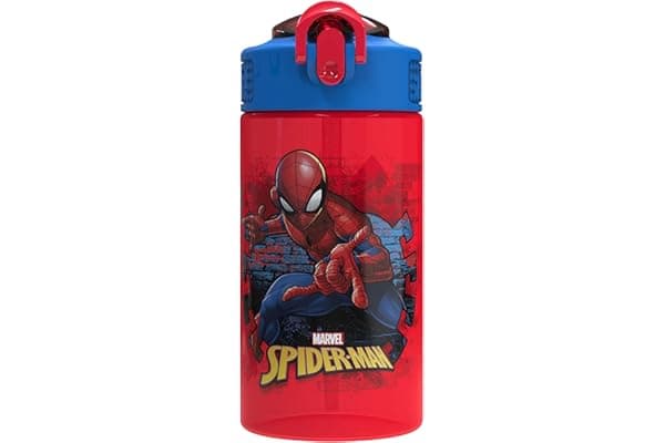 Zak Designs Marvel SpiderMan Kids Spout Cover and Built-in Carrying Loop Made of Plastic, Leak-Proof Water Bottle Design (16 oz, BPA-Free)