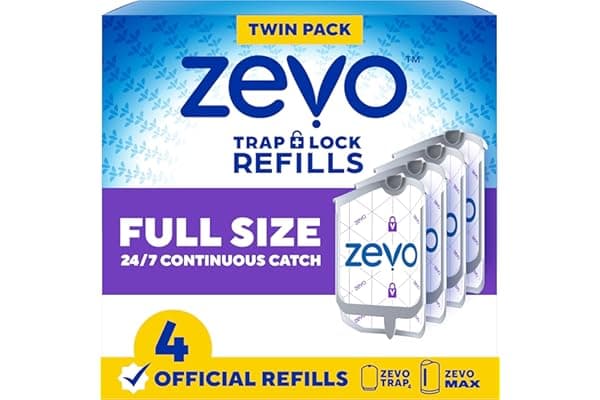Zevo Flying Insect Trap Official Refill Cartridges - Fits Both Zevo Trap & MAX Indoor Fly Trap - Authentic Trap+Lock Technology to Catch Gnats, House & Fruit Flies (4 Official Refill Cartridges)