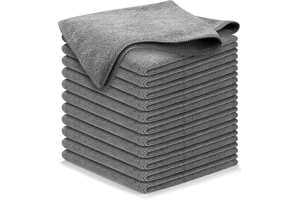 USANOOKS Microfiber Cleaning Cloth Grey - 12 Pcs (12.5"x12.5") - High Performance - 1200 Washes, Ultra Absorbent Microfiber Towel Weave Grime & Liquid for Streak-Free Mirror Shine - Car Washing Cloth