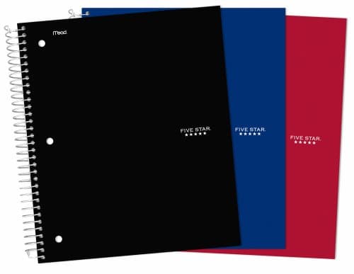Five Star® 1-Subject Notebooks in Red, Black, and Navy, 3-Pack (08277)