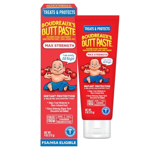 Boudreaux’s Butt Paste Max Strength Diaper Rash Cream for Baby, Ointment With Zinc Oxide, 4 oz Tube