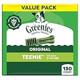 Greenies Veterinarian-Recommended Adult Natural Dental Dog Treats Teenie Size, Dog Dental Chews, Original Flavor, 36 oz. Pack, 130 Count