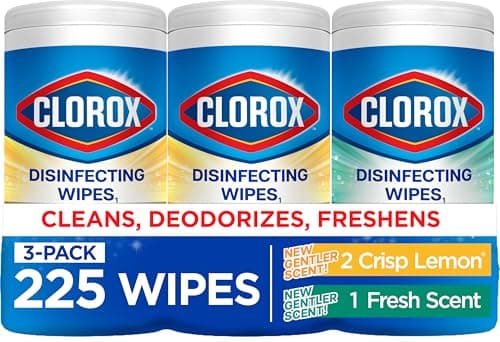 Clorox Disinfecting Cleaning Wipes for Spring Cleaning & Allergy Season, Bleach Free, Fresh Scent and Crisp Lemon, 75 Count Each, Pack of 3