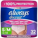 Always Discreet Adult Diapers for Women, Incontinence Underwear, Drier Than Depends, Postpartum Essentials, Disposable Briefs, Max Absorbency, Bladder Leak Protection, Small/Medium