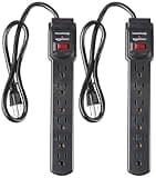 Amazon Basics 6-Outlet Surge Protector Power Strip with 200J Protection, Circuit Breaker, 2ft Extension Cord, Black, 2-Pack