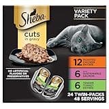 Sheba Perfect Portions Wet Cat Food Cuts in Gravy, Cat Food Wet Recipe, Roasted Chicken Entree, with Sustainable Salmon, Tender Turkey Entree, 2.6 oz. Twin-Pack Trays (24 Count, 48