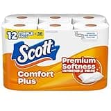 Scott ComfortPlus Toilet Paper, 12 Double Rolls, 231 Sheets per Roll, Septic-Safe, 1-Ply Toilet Tissue