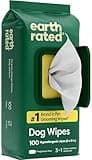 Earth Rated Pet Wipes for Dogs and Cats, Hypoallergenic, 3-in-1 Cleaning, Deodorizing and Hydrating, for Grooming Paws, Body and Butt, Unscented, 100 Count