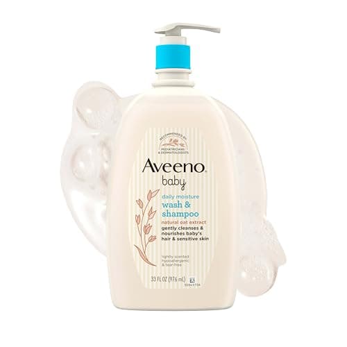Aveeno Baby Daily Moisture Body Wash & Shampoo with Oat Extract, Hypoallergenic, Tear-Free, No Added Parabens, pH-Balanced Formula For Sensitive Hair & Skin, Baby Essentials, 33 fl oz