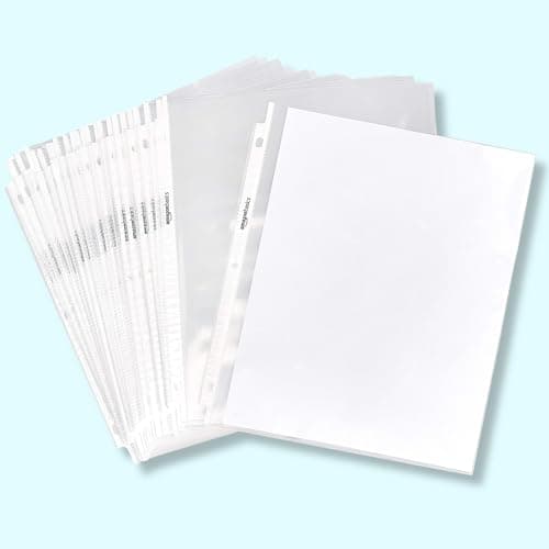 Amazon Basics Sheet Protectors for 3 Ring Binder, Heavyweight, Acid-Free, Clear Plastic Sleeves, Letter Size, 8.5 x 11 Inch, 100-Pack