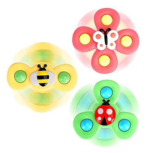ALASOU 3PCS Suction Cup Spinner Toys for 1 2 Year Old Boy Girl Birthday Gift|Spinning Top Baby Bath Toy for Kids Ages 1-3|Sensory Airplane Travel Toy Easter Basket Stuffers for Toddlers Infant