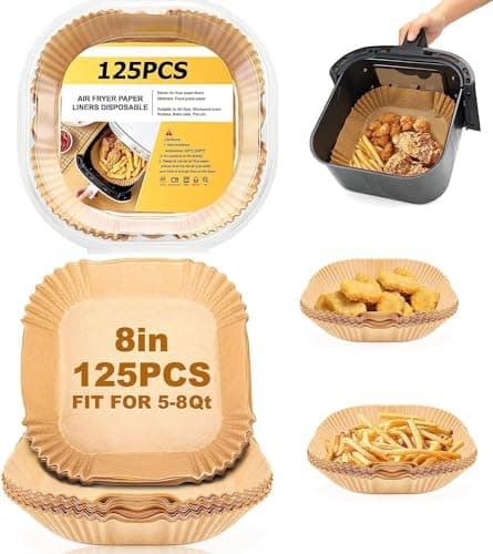 Air Fryer Liners Disposable, 150Pcs 8" Square [Food Grade Material] Unbleached Parchment Paper Liners Non-Stick & Waterproof Oilproof for 5-8 QT Airfryer Basket, Baking, Roasting Microwave, Oven