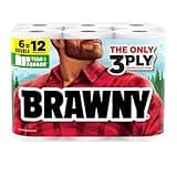 Brawny Tear-A-Square 3-Ply Paper Towels, 6 Double Rolls = 12 Regular Rolls, Strong, Absorbent, and Durable with 3 Sheet Sizes (Quarter, Half, Full)