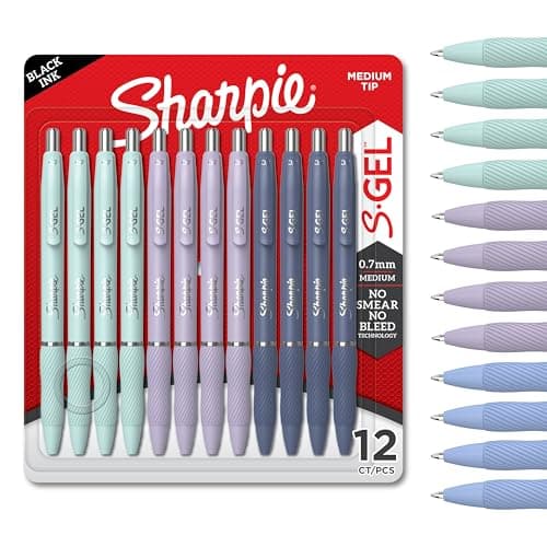 Sharpie S-Gel, Gel Pens, Medium Point (0.7mm), Assorted Fashion Barrels, Black Ink, 12 Count - Office, Teacher, School Supplies