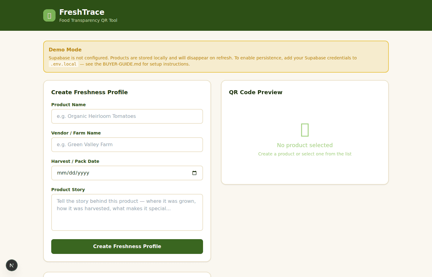 FreshTrace - Food Transparency QR Tool