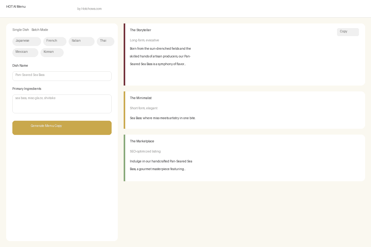 HOT AI Menu — AI Menu Architect by Hotchows - image 2