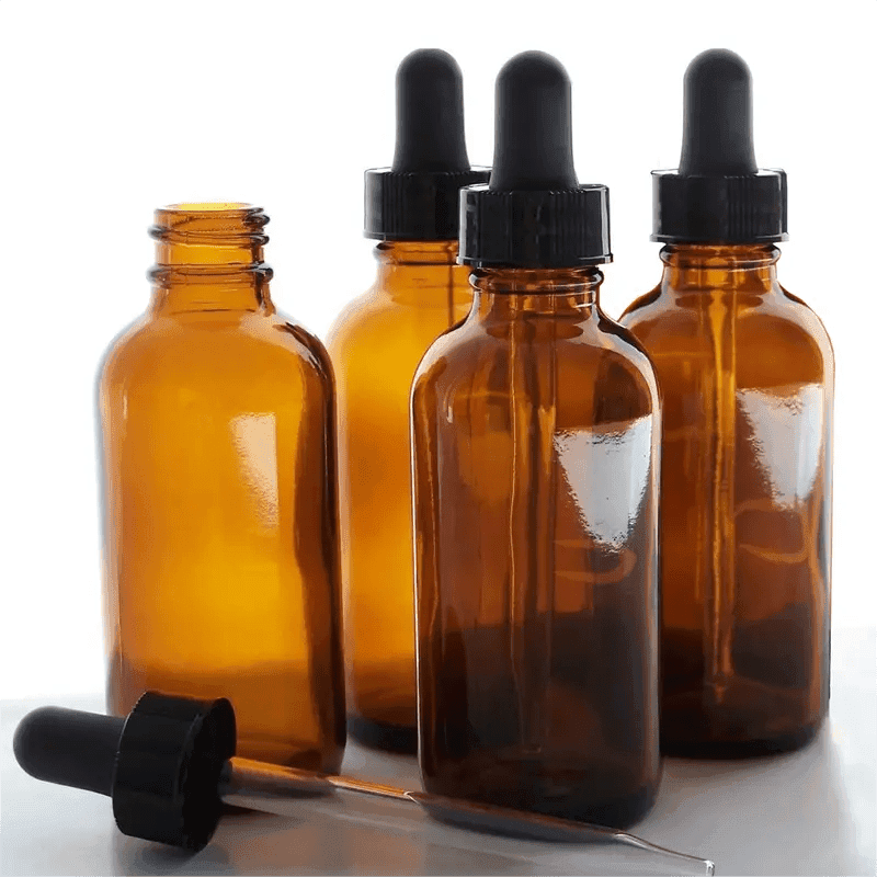 12/4pcs 60ml Amber Glass Dropper Bottle, 2oz Boston Round Bottle With Glass Eye Dropper For Essential Oils Sample Cosmetic Perfume Traveling