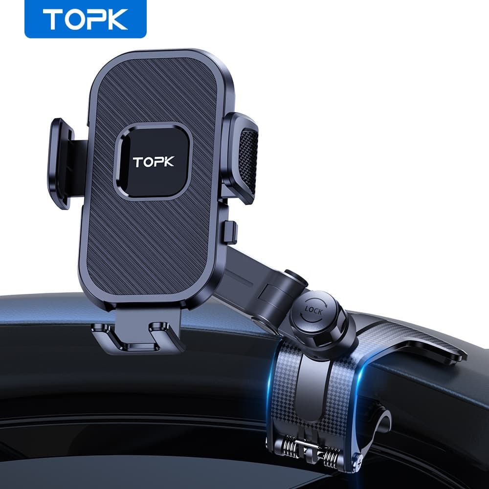 Topk 360° Adjustable Car Phone Mount For Dashboard - Anti-slip Silicone Clip, Multi-angle Stable Holder With , Smartphones, Secure Phone Grip, Sleek Car Accessory, Silicone Grip Pad