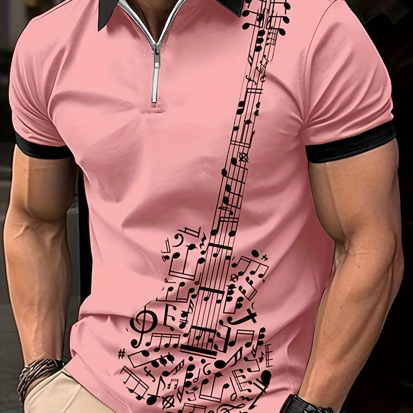 Guitar Print Men's Casual Comfy Shirt, Mens Golf Shirt Tennis Shirt, Mens Clothing