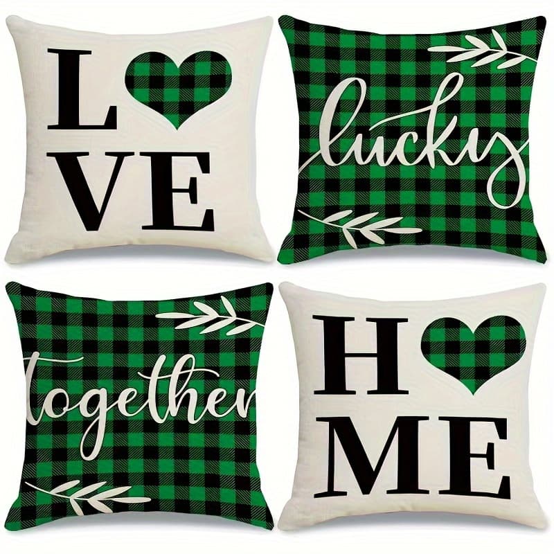 4pcs St Patricks Day Love Home Clover Throw Pillow Covers, 16x16/18 X 18/20x20 Inch Charm Shamrocks Decoration For Sofa Couch Set Of 4