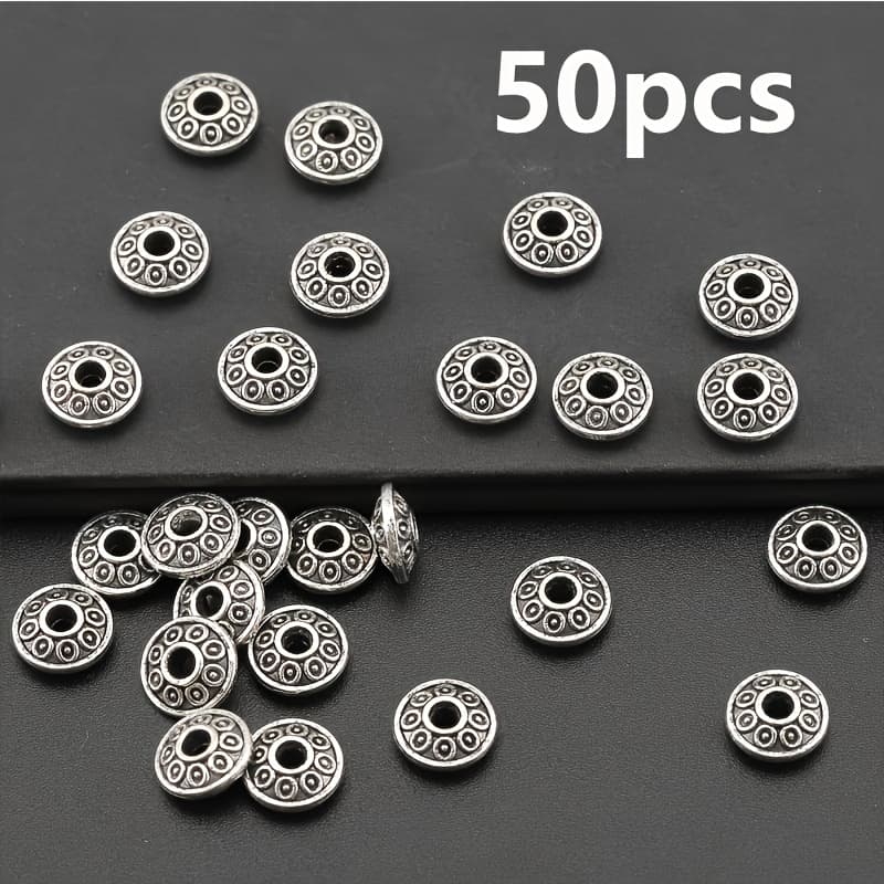 50pcs/20pcs 8mm Tibetan Silvery Spacer Beads Suitable For Diy Craft Bracelet Necklace Jewelry Making Accessories