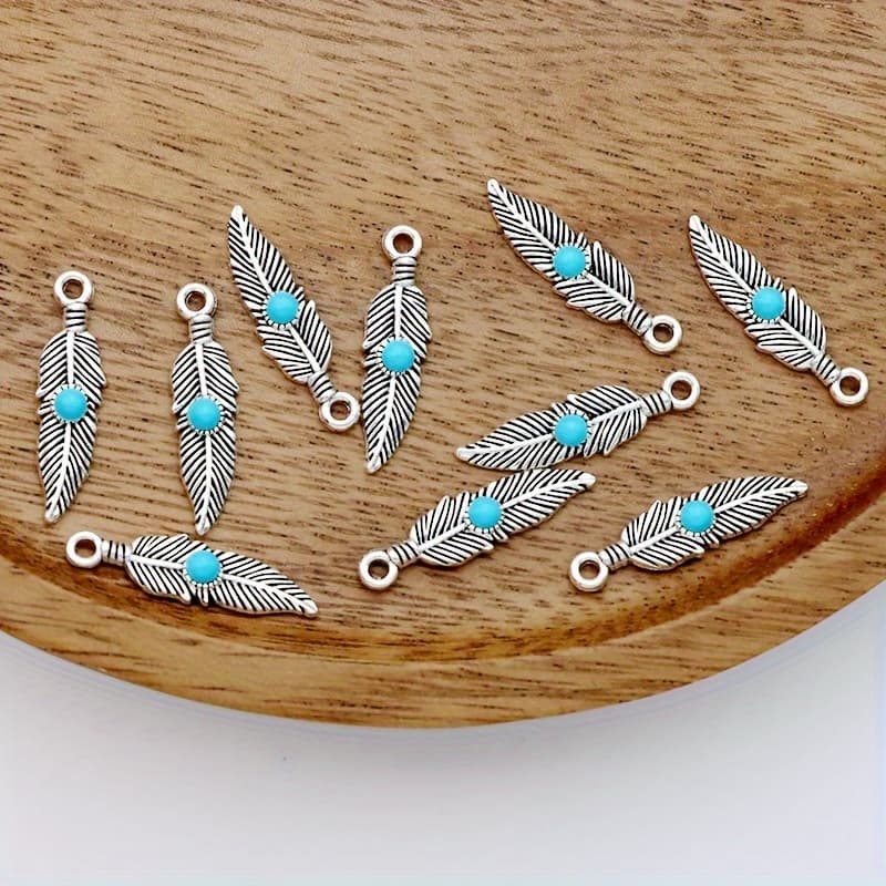 10pcs Leaves Leaf Feather Pearooster Charm Alloy Ancient Silvery Leaves Leaf Feather Pendant Making Bracelet Diy Earrings Necklace