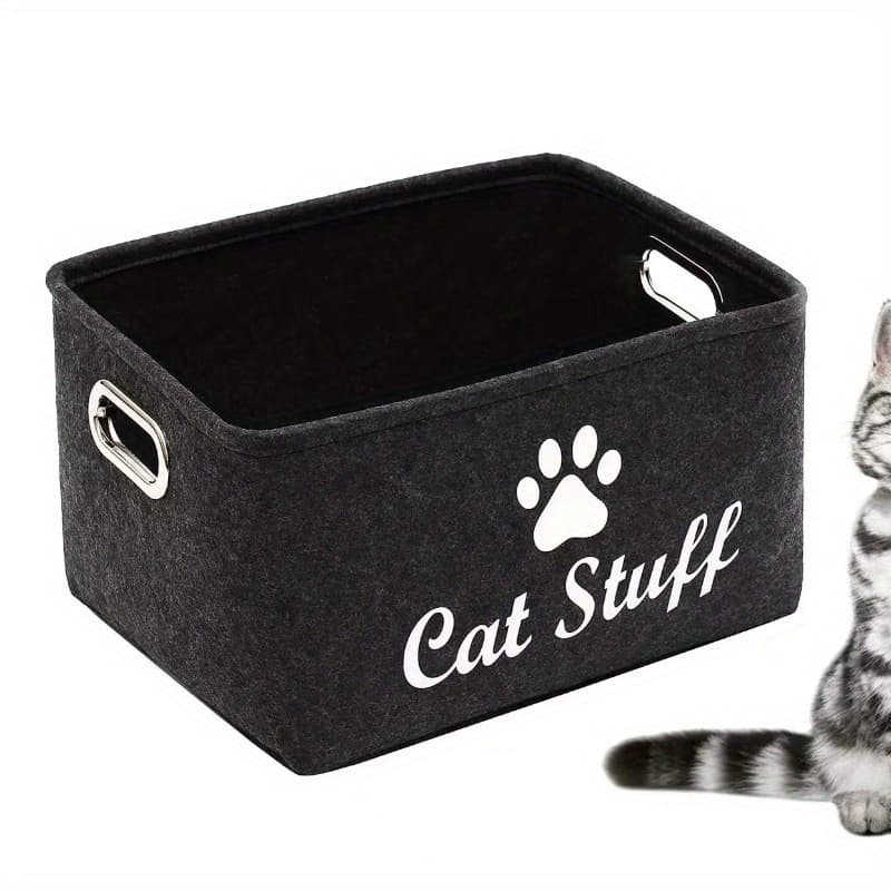 Plush Toy Storage Box Pet Toy Organizer Felt Basket With Iron Handle Storage Bin
