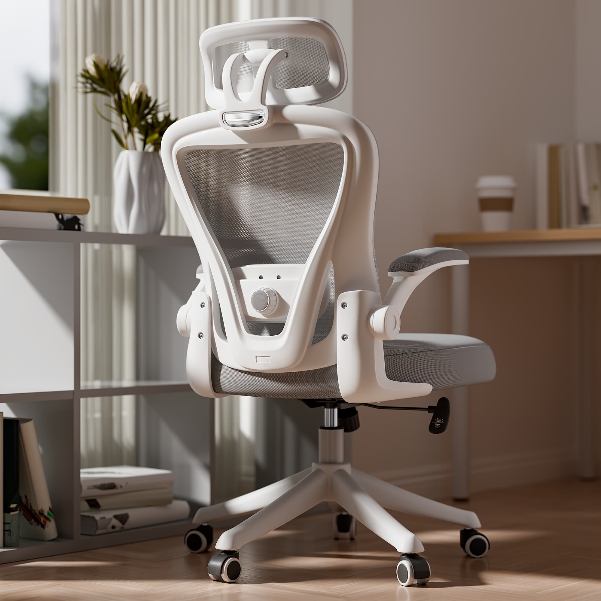 M903 Ergonomic Office Chair, High Chair On Wheels, Comfortable Mesh Office Chair With Adjustable Lumbar Support And Headrest, Grey Swivel Executive Manager Chair