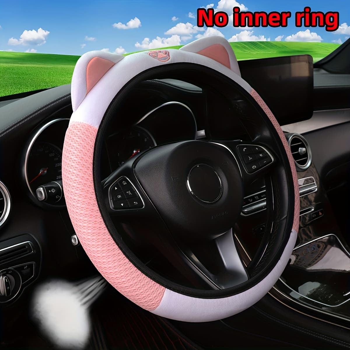 A Summer Breathable Mesh Cute Kitten Elastic Stretchable Steering Wheel Cover Suitable For -15 Inch Car Additions