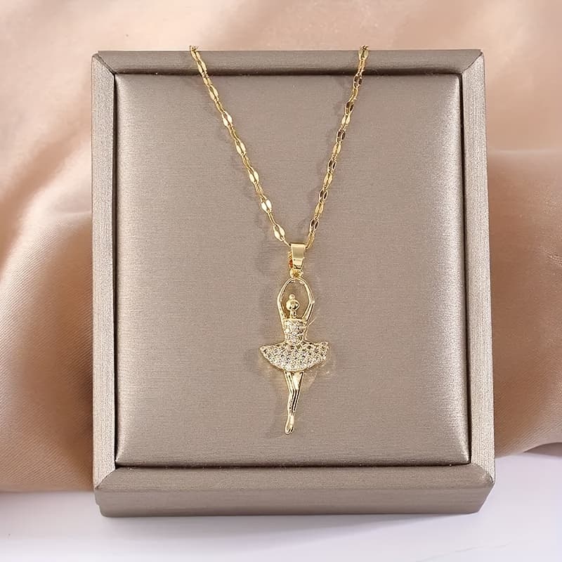 A Necklace With A Pendant That Showcases A Chain Made Of Titanium Steel Plated With, Featuring A Ballet Dancer From Europe Or America, Ideal For Family