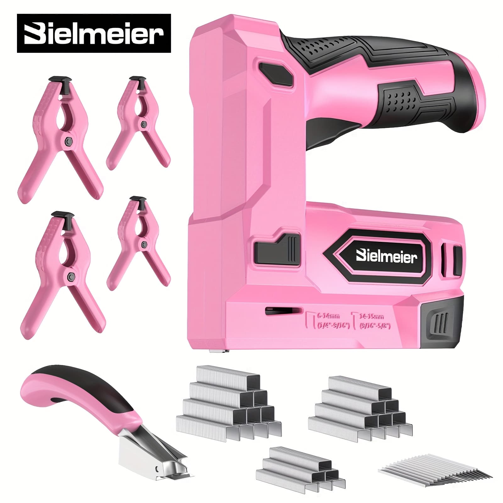 Bielmeier Pink Cordless Stapler Kit, 2-in-1 Nailer Battery Powered With 2600pcs And Nails, 4v Brad Nailer Electric Stapler For Upholstery, Material Repair, Carpentry, Wood, Diy & Perfect Gift.