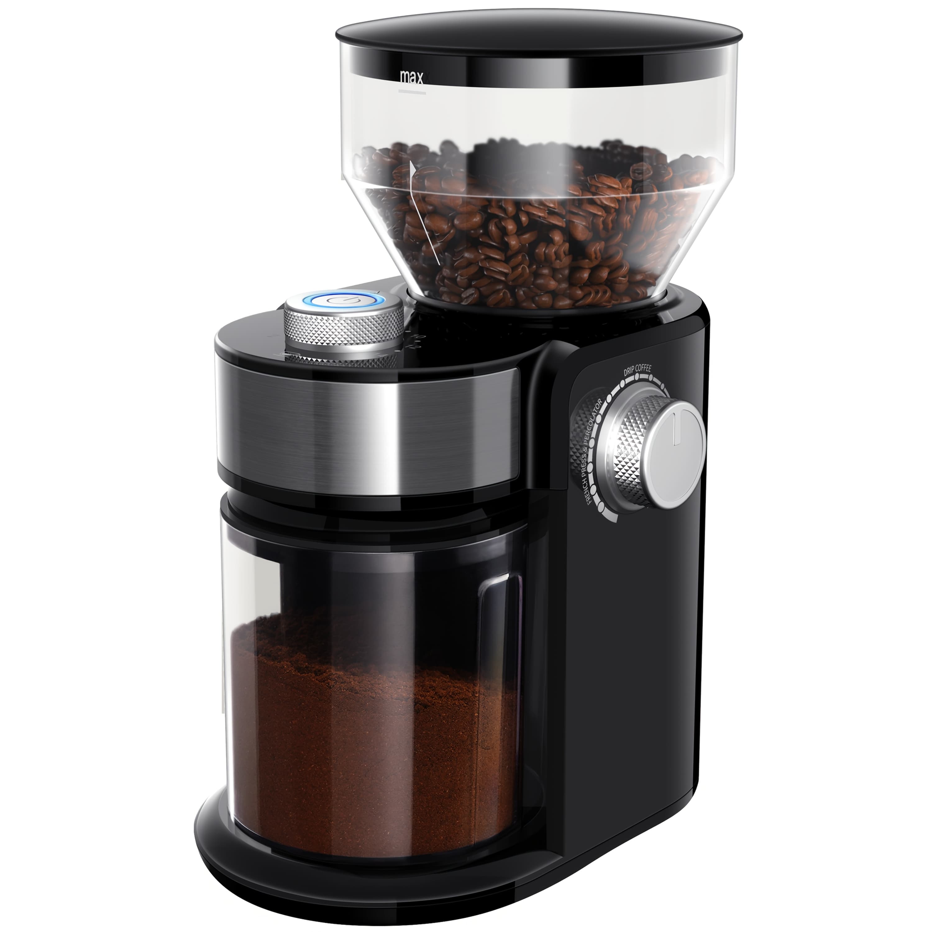 Electric Coffee Grinder With Adjustable Burrs, 16 Precise Grinder Settings For 2-14 Cups, Black.