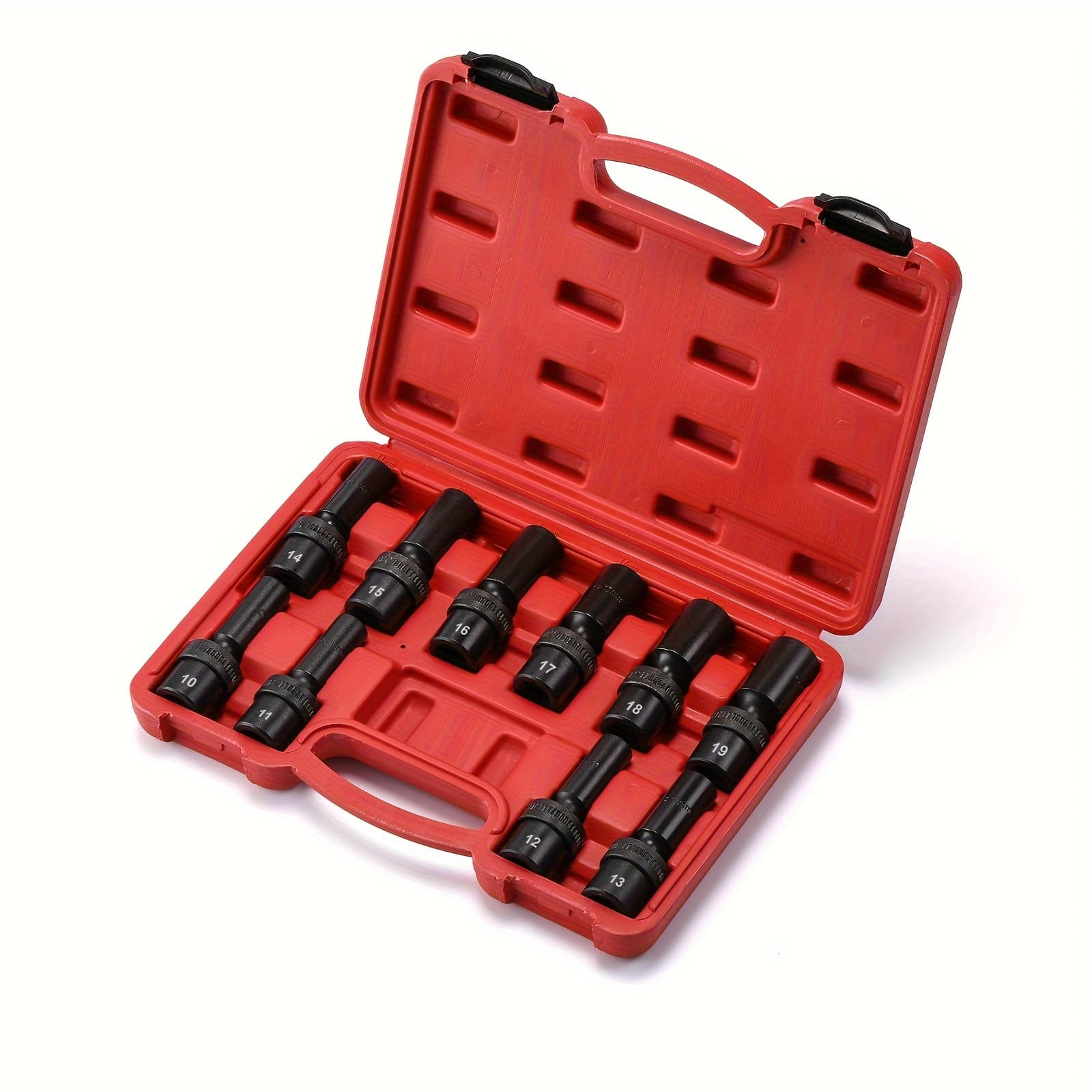 10pcs 1/2" Drive Deep Universal Impact Socket Set, Metric, 10-19mm, Wobble Impact Socket Set, Universal Joint Socket Set