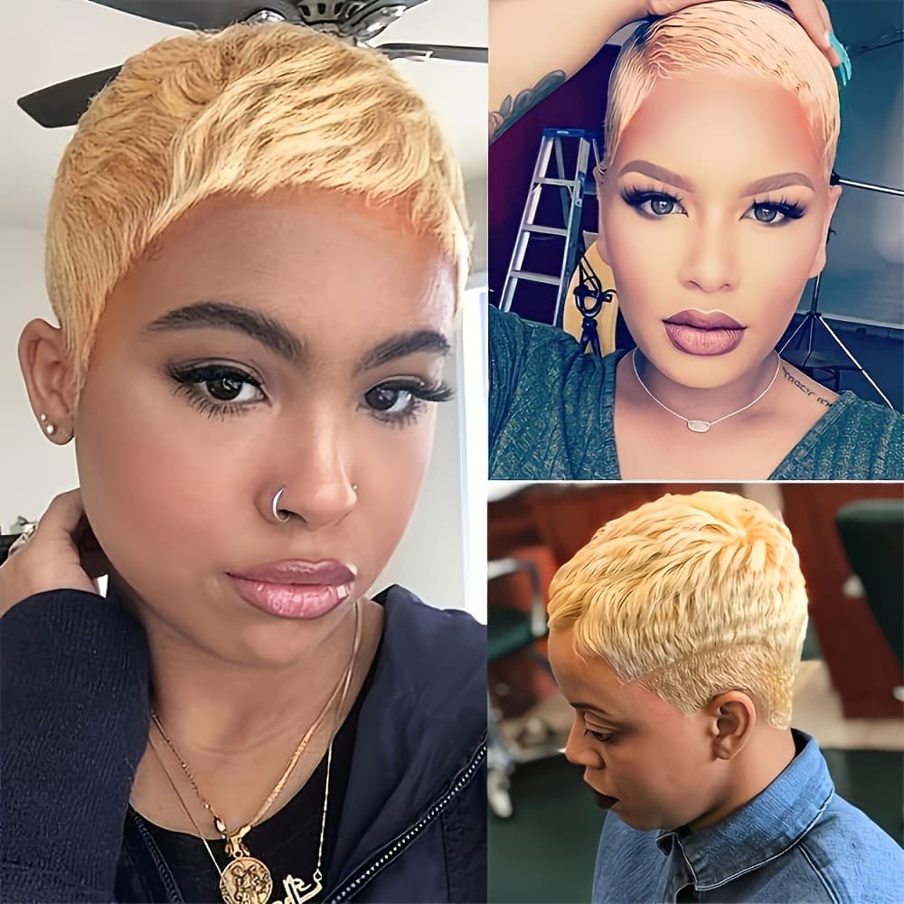 Women's 99j Cut Short Human Hair Wig - Density Brazilian Hair, /blonde/black/red/gray/white | Machine-made Full Wig With Net & | Comfortable Casual Attire, Versatile Style For Parties, Work