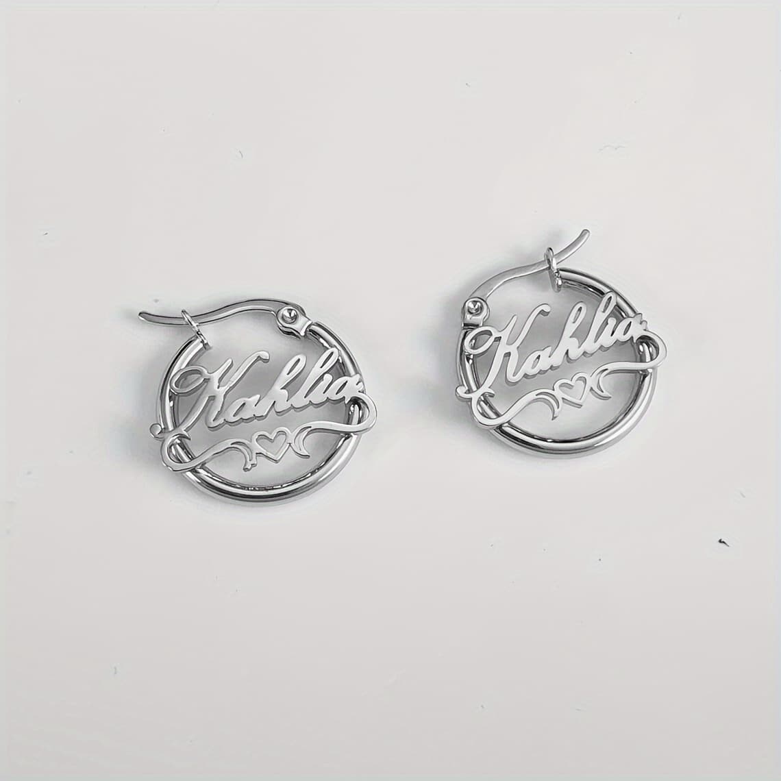 Custom Name Hoop Earrings, Stylish 30mm Stainless Steel Earrings, Personalized Welded Name Hoop Earrings, Trendy Jewelry For Women, Language To English