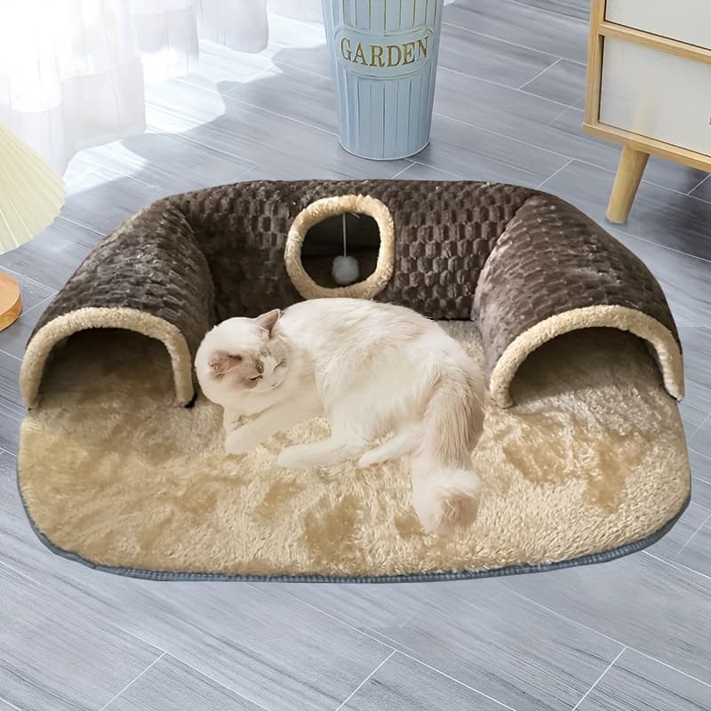 2-in-1 Cozy Cat Play Tunnel & Bed - Non-slip, Pet House With Soft Polyester Fiber Fill