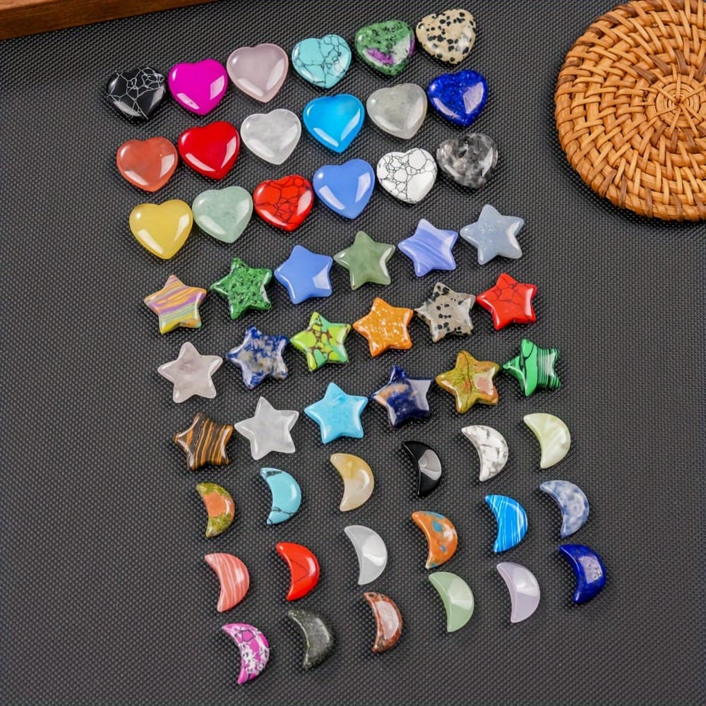 54pcs Mixed Stones Bulk Heart & Shaped Crystal Stones Tiny Crystals Assorted Thumb Quartz Crystal Stones For Diy, Bracelets Necklaces Earrings Jewelry Making