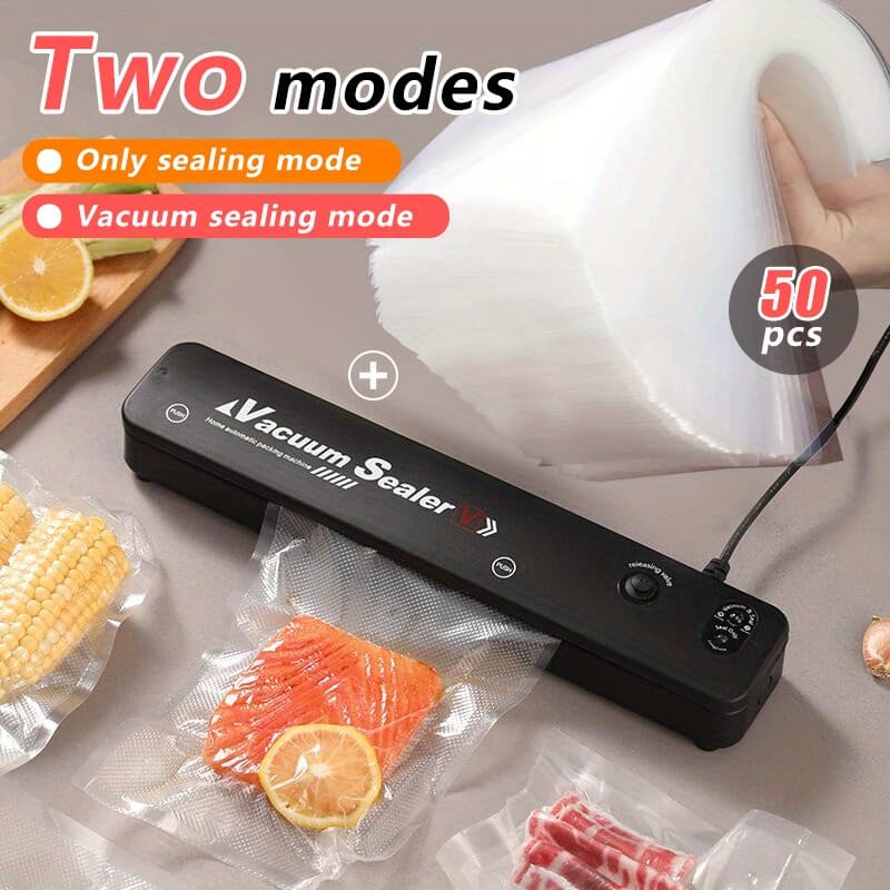 Vacuum Sealer Machine, With 50pcs Seal Bags For Food Saver Storage And Sous Vide, Automatic Air Food Sealing System