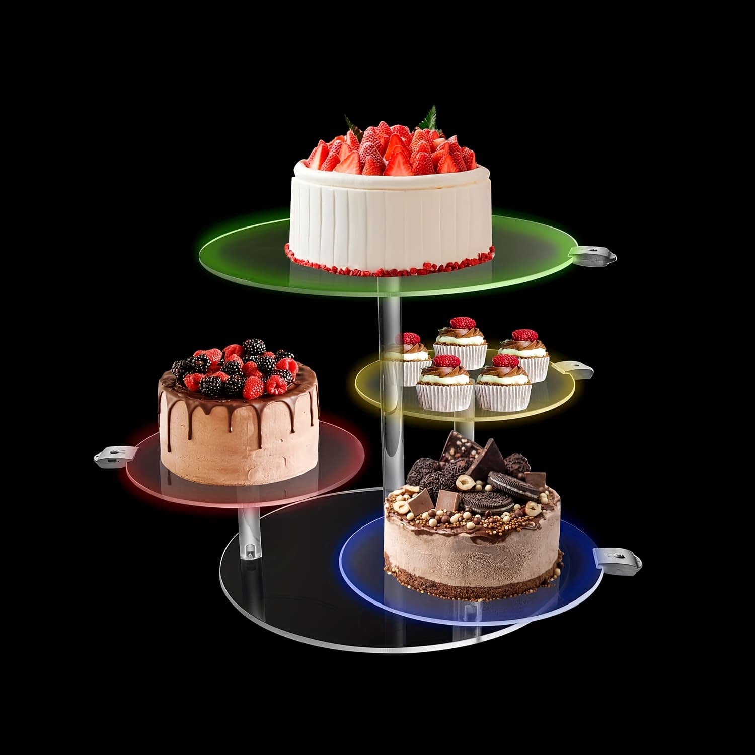 Acrylic Cupcake Display Stand With 4 Tiers, Featuring A And Led Lights, Ideal For Weddings, Birthdays, Baby Showers, And